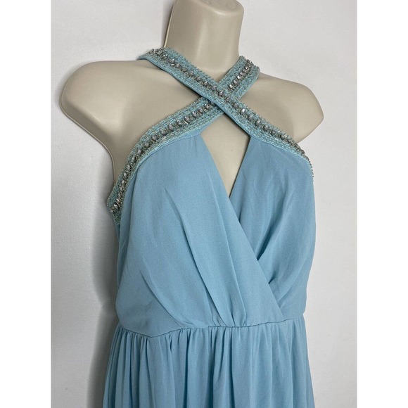 NWT Lulus Women’s Beaded Twist Front Prom Mint Bridesmaid Chiffon Maxi Dress S - Picture 3 of 11